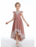 Ivory Lace Dusty Rose Chiffon High Low Junior Bridesmaid Dress